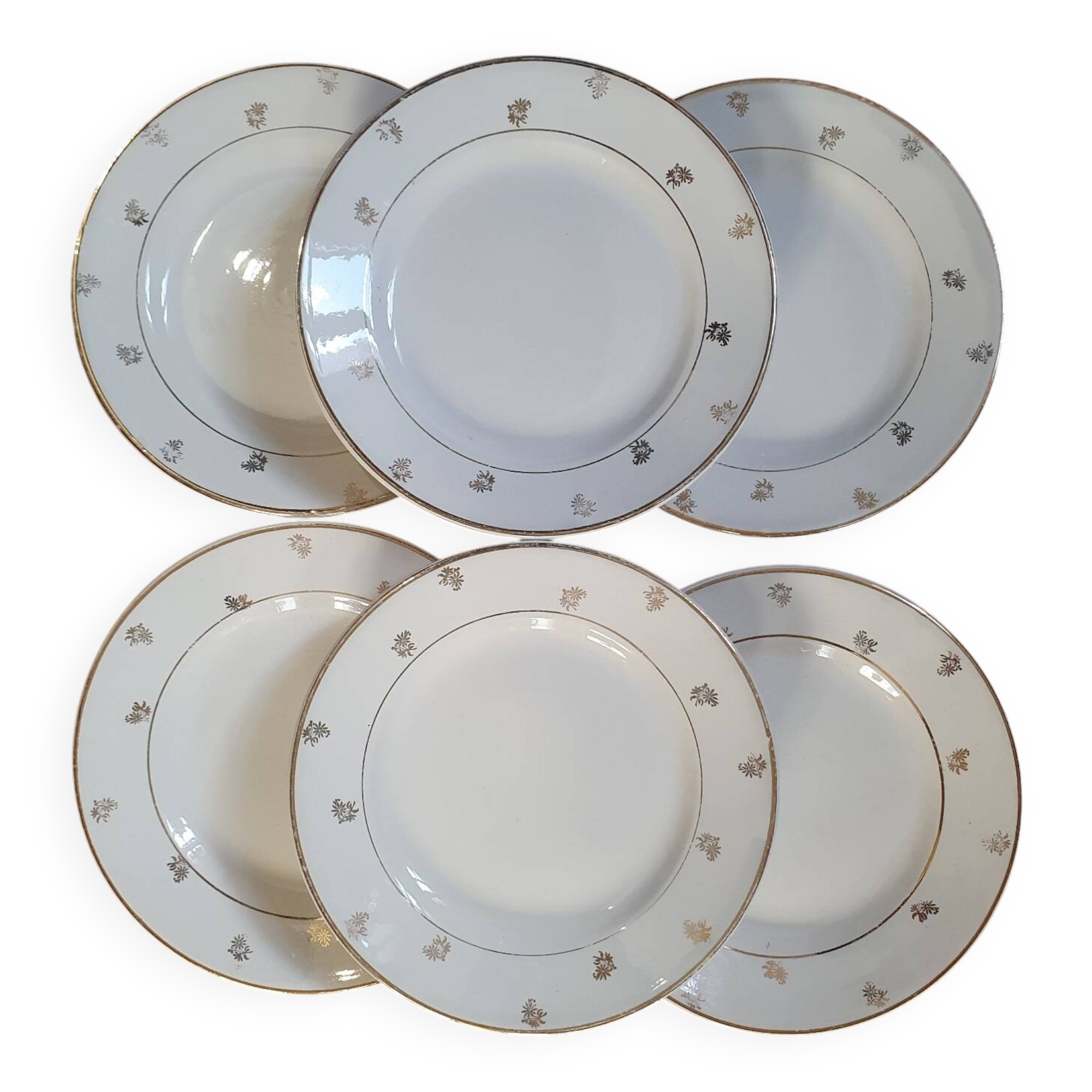 6 assiettes à dessert dorées - Digoin Sarreguemines