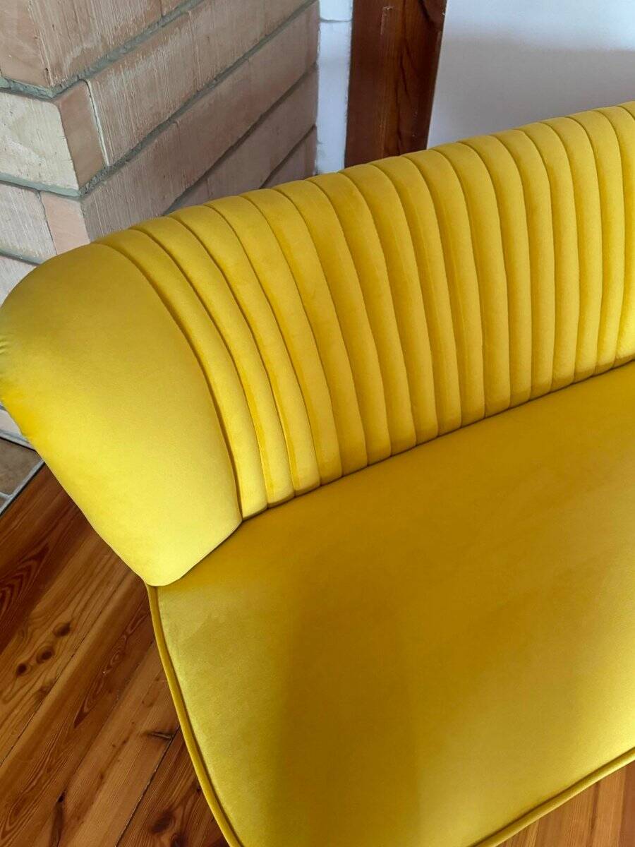 Mid-century Scandinavian yellow velvet canapé, solid beech frame and legs, 1950s.