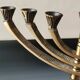 Jerusalem Menorah. Modernist style. In antique gold patinated brass. Dimensions: 15 x 20