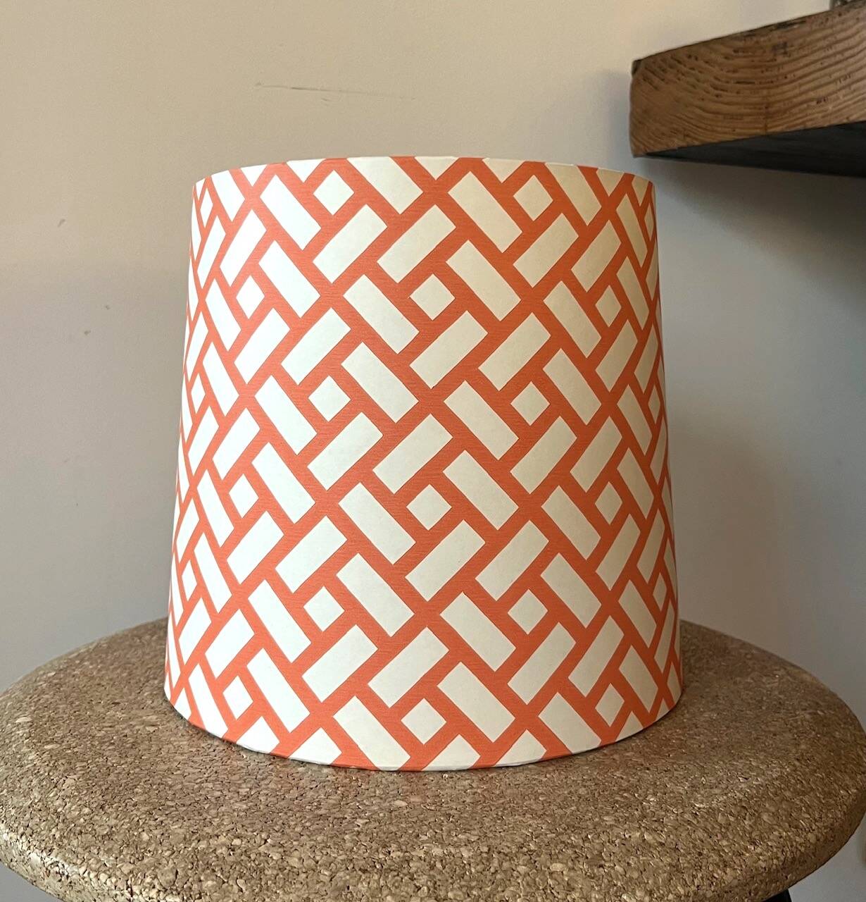 Vintage lamp - orange ceramic - 1970 - handmade shade.