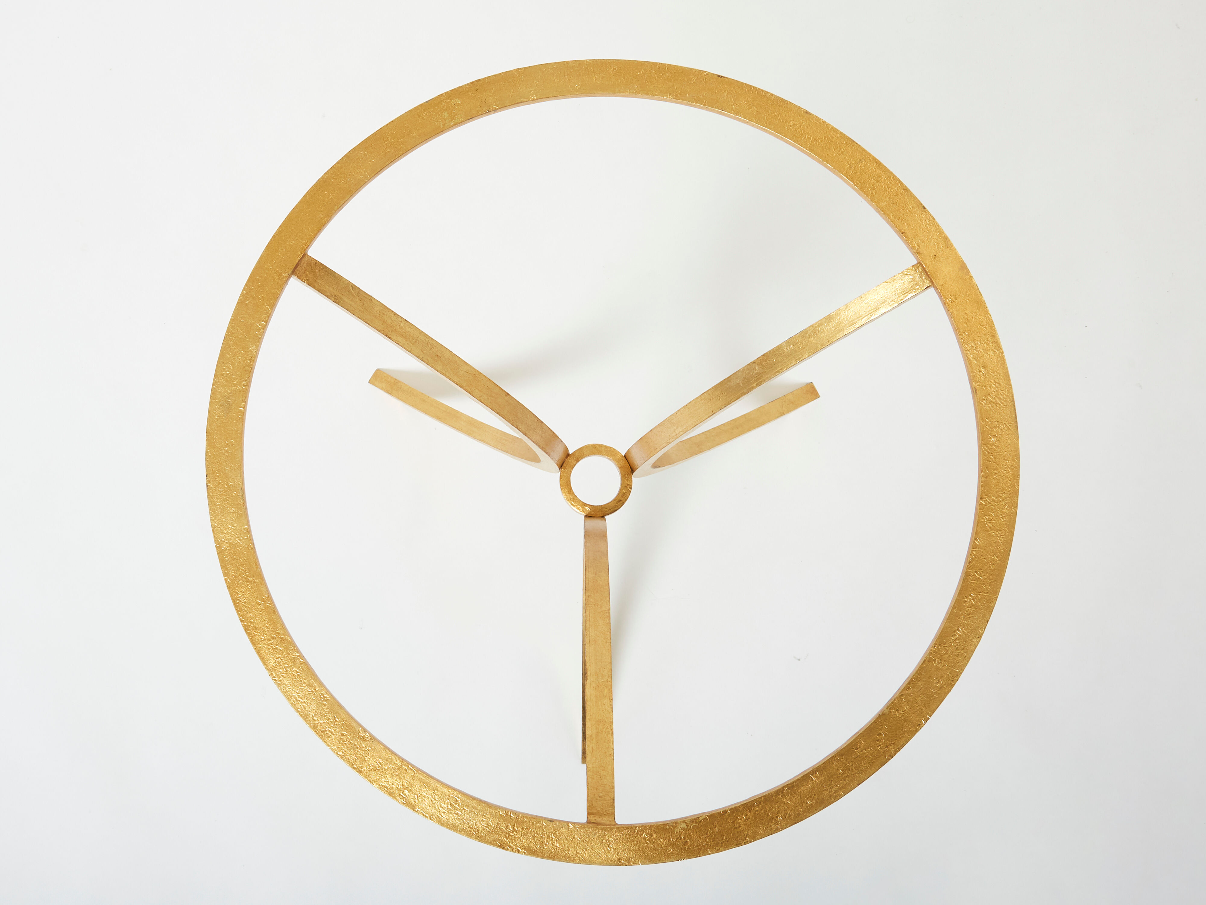 Golden iron and glass pedestal table by Roger Thibier 1960