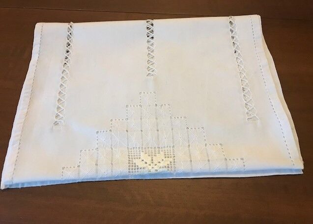 OLD TABLECLOTH WITH HAND EMBROIDERY--DAY SCALE WORKS IN V