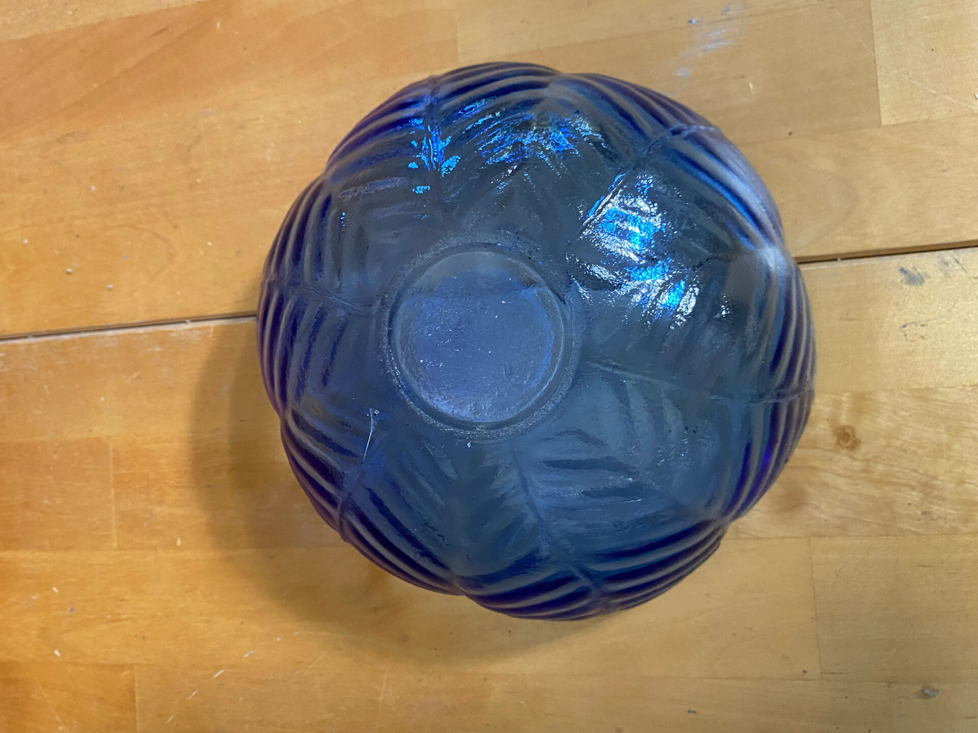 Set of 3 Cobalt Blue Moulded Glass Bowls in Flower Petal Shape Vintage