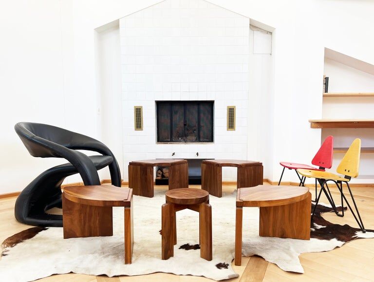 Modular "nuclear" bench + 5-piece coffee table 1940s