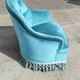 Blue velvet upholstered toad armchair