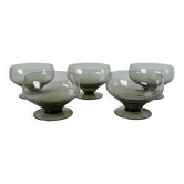 Set of 5 art deco design champagne glasses in smoked glass from the 30s and 40s