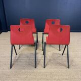 Set of 4 Galvanitas S30 raspberry red / gray steel chairs from the 70s
