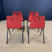 Set of 4 Galvanitas S30 raspberry red / gray steel chairs from the 70s