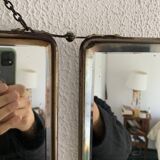 Vintage 1930s barber's triptych mirror, black beveled crystal - 28 x 70 cm