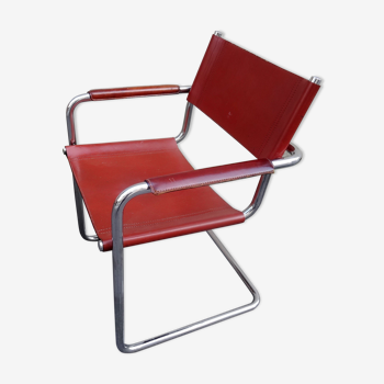 Vintage armchair leather and chrome, Matteo Grassi