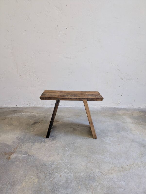 Banc / tabouret patine bois massif brocante cottage bohème