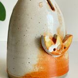 Vintage enameled stoneware owl money box