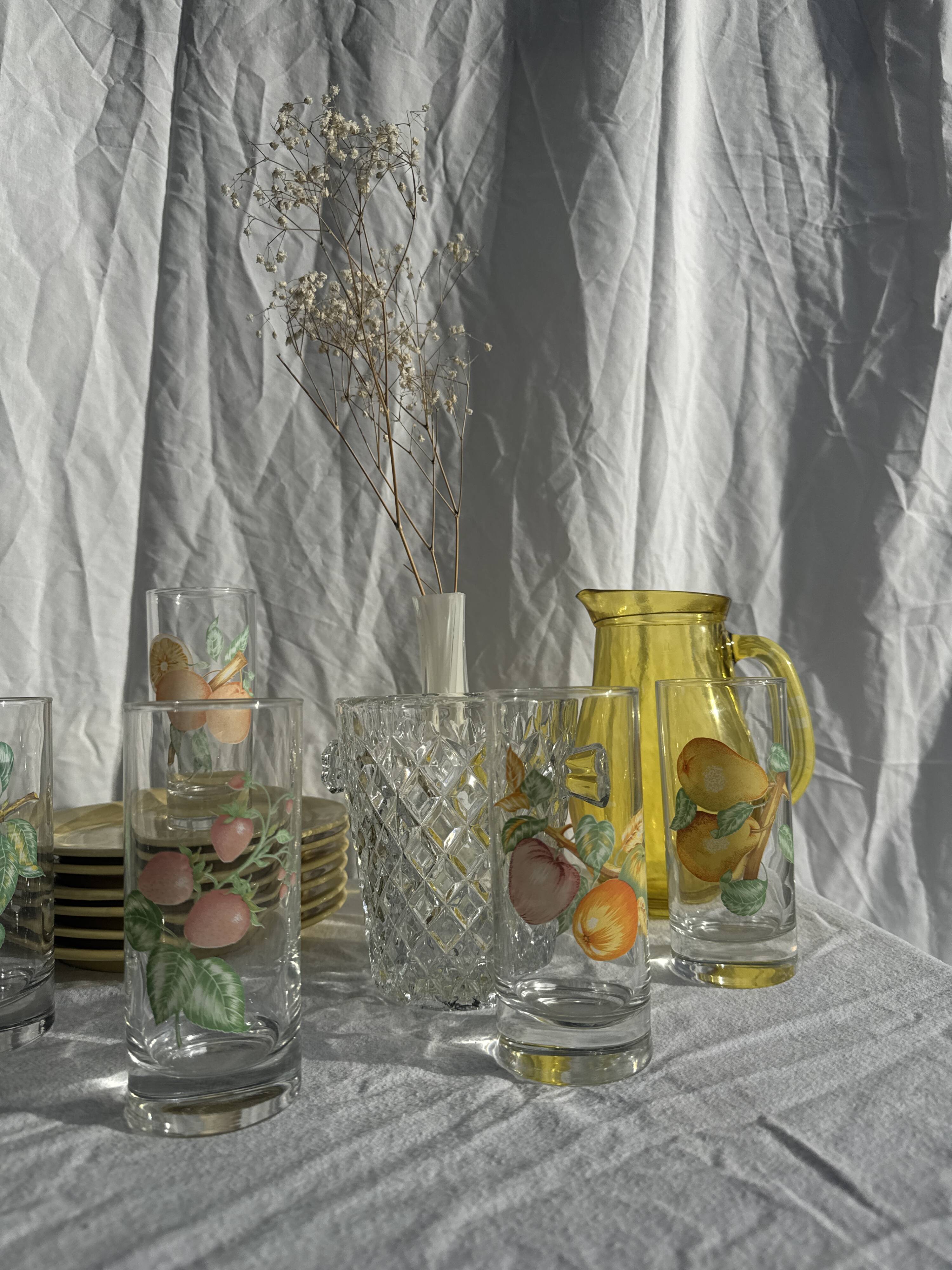 Lot de 5 verres vintage à motif de fruits