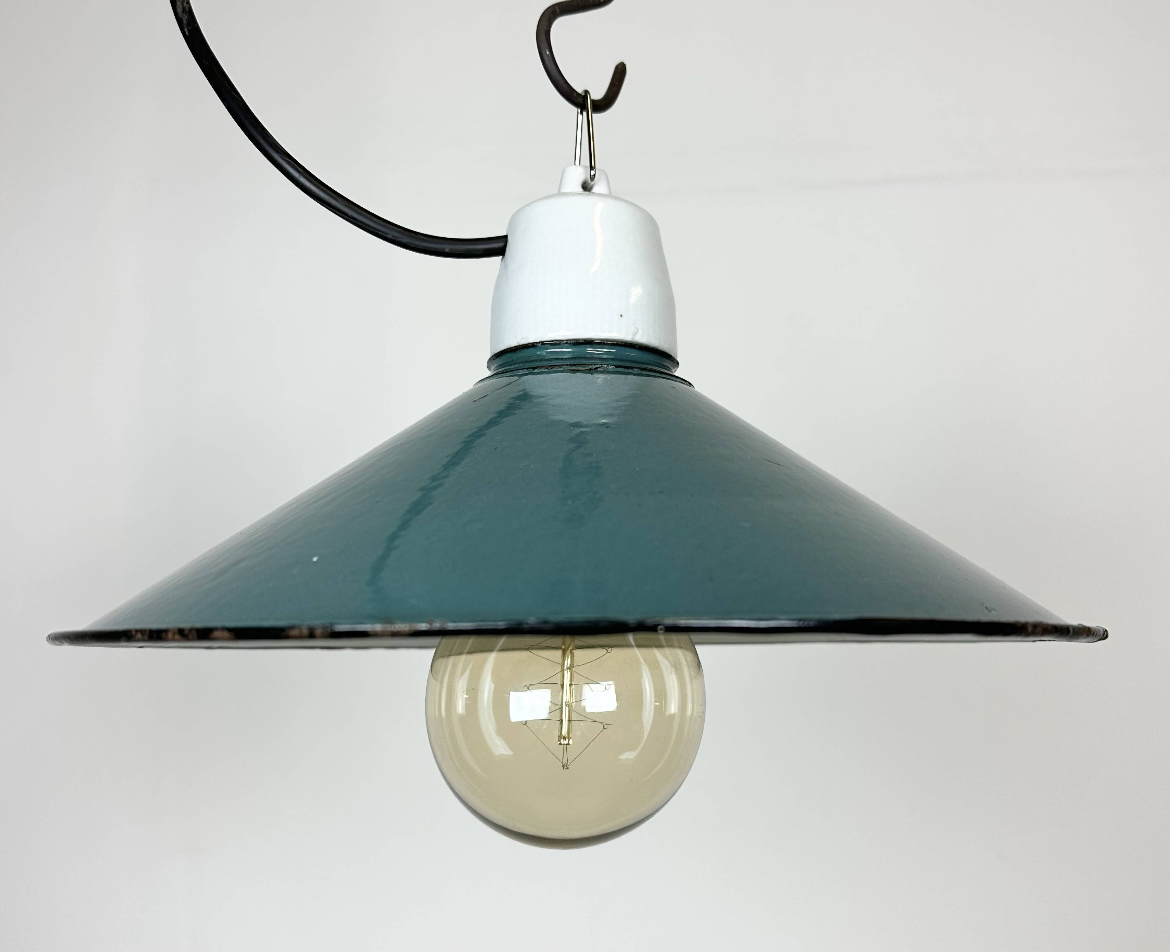 Industrial petrol enamel pendant light, 1970s