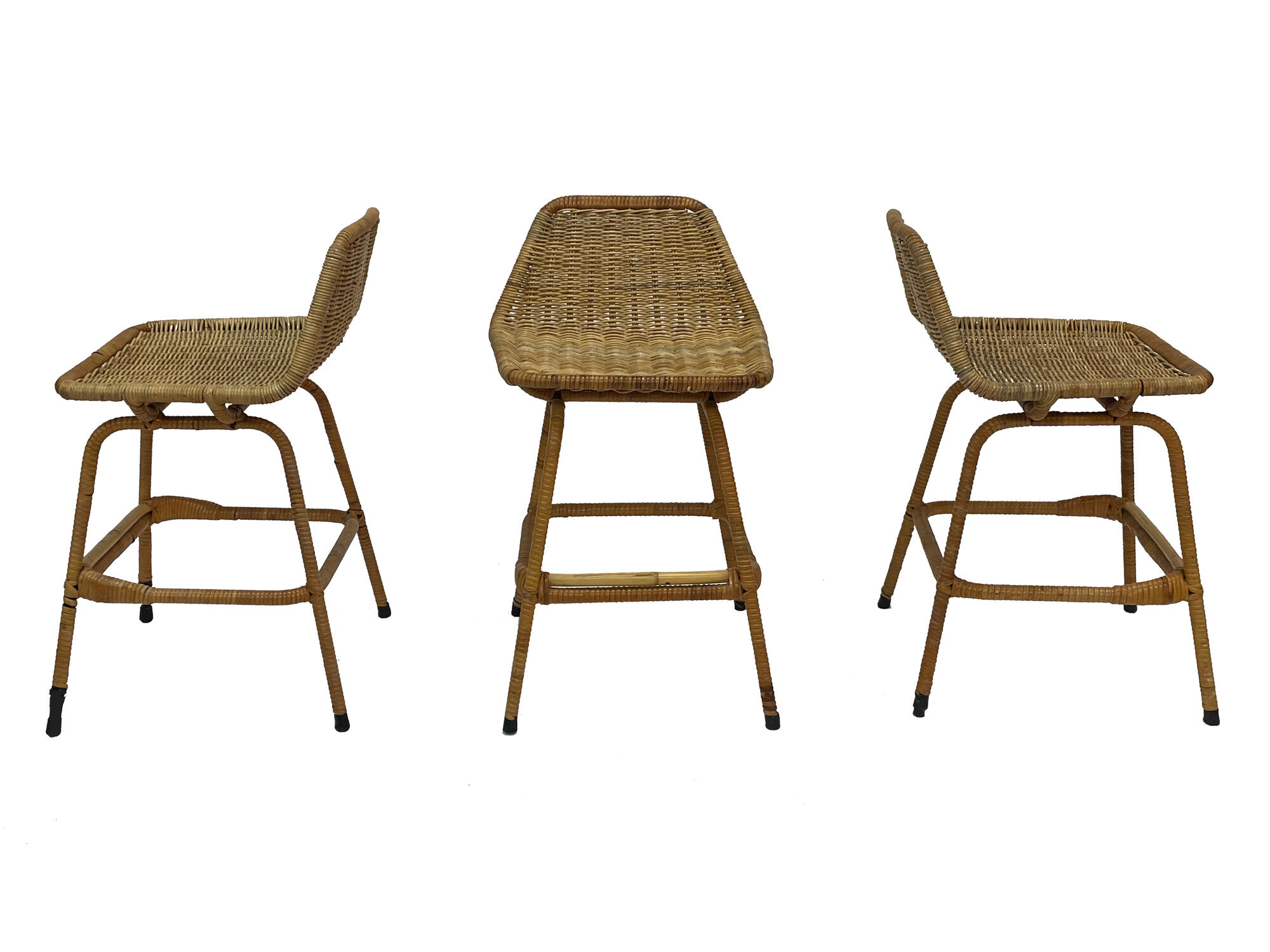 Suite of six vintage bar stools in rattan design Rohe 1960