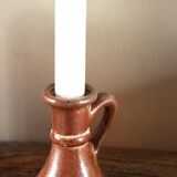 Small vintage marbled stoneware candlestick with handle