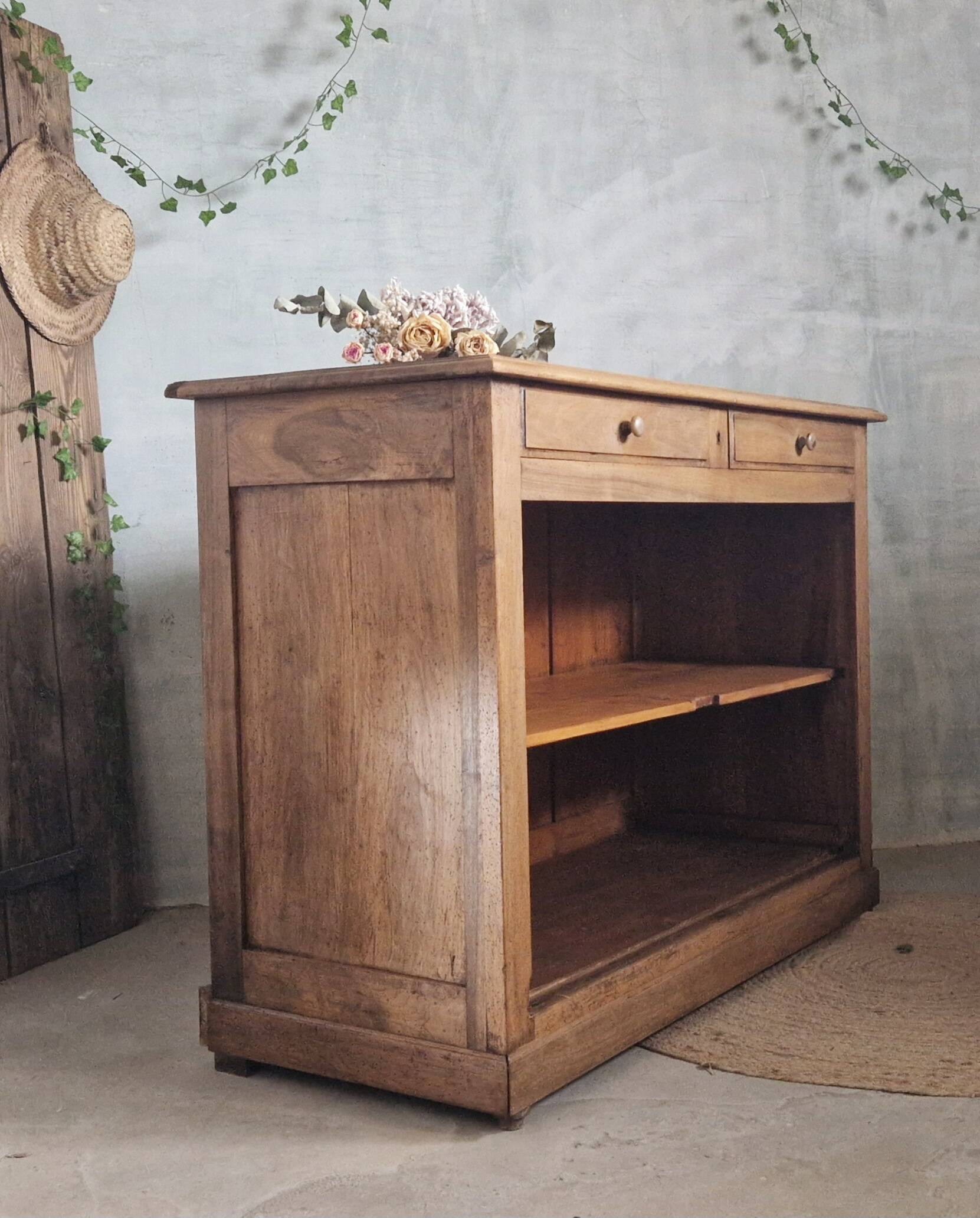 Old open walnut buffet
