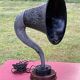 Brown, antique speaker, aluminum horn and wood, gooseneck