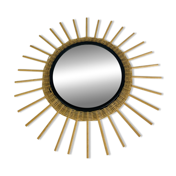 Miroir soleil rotin années 60, vintage