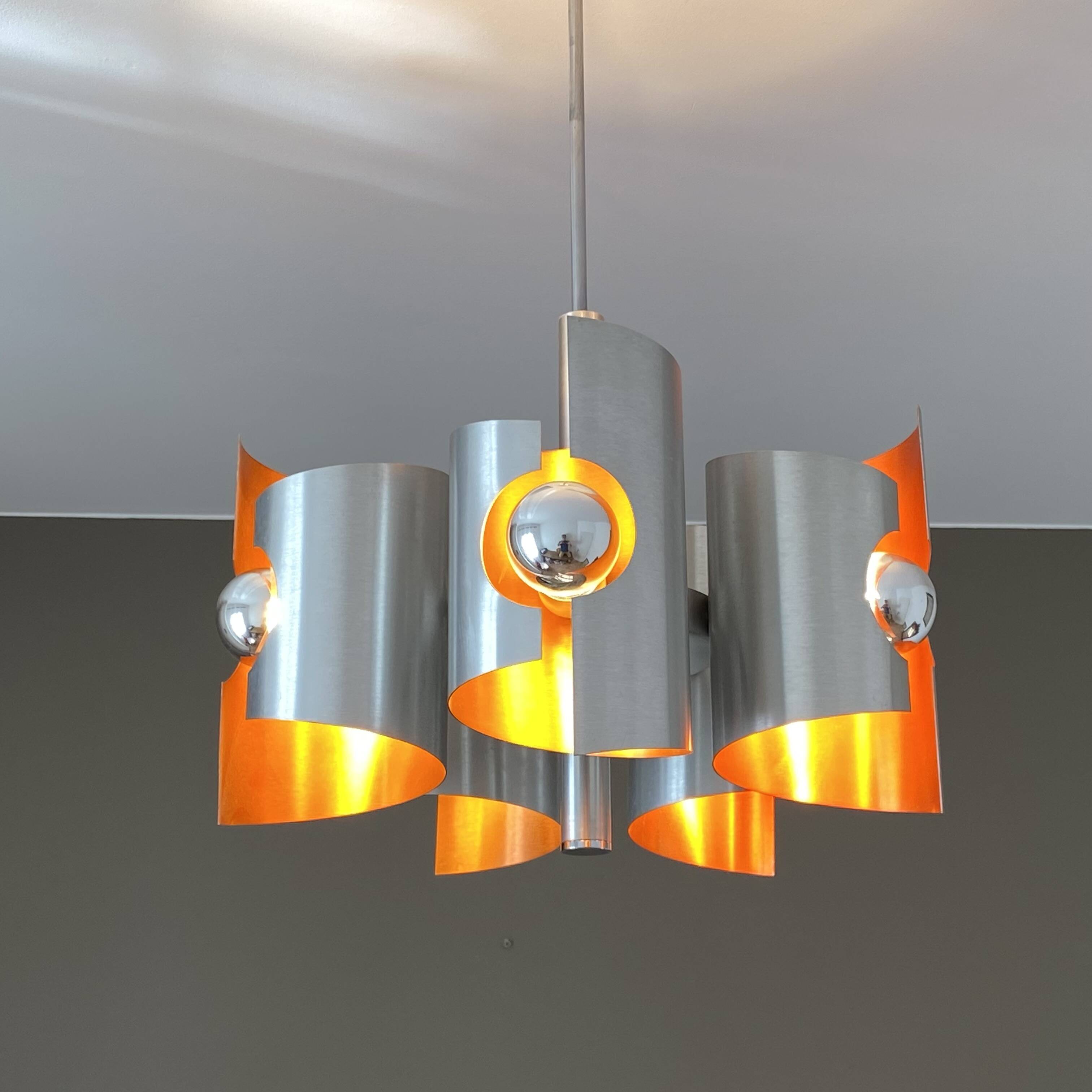 Lustre Polam Bielsko. 1970. Space age. Inox Brossé.