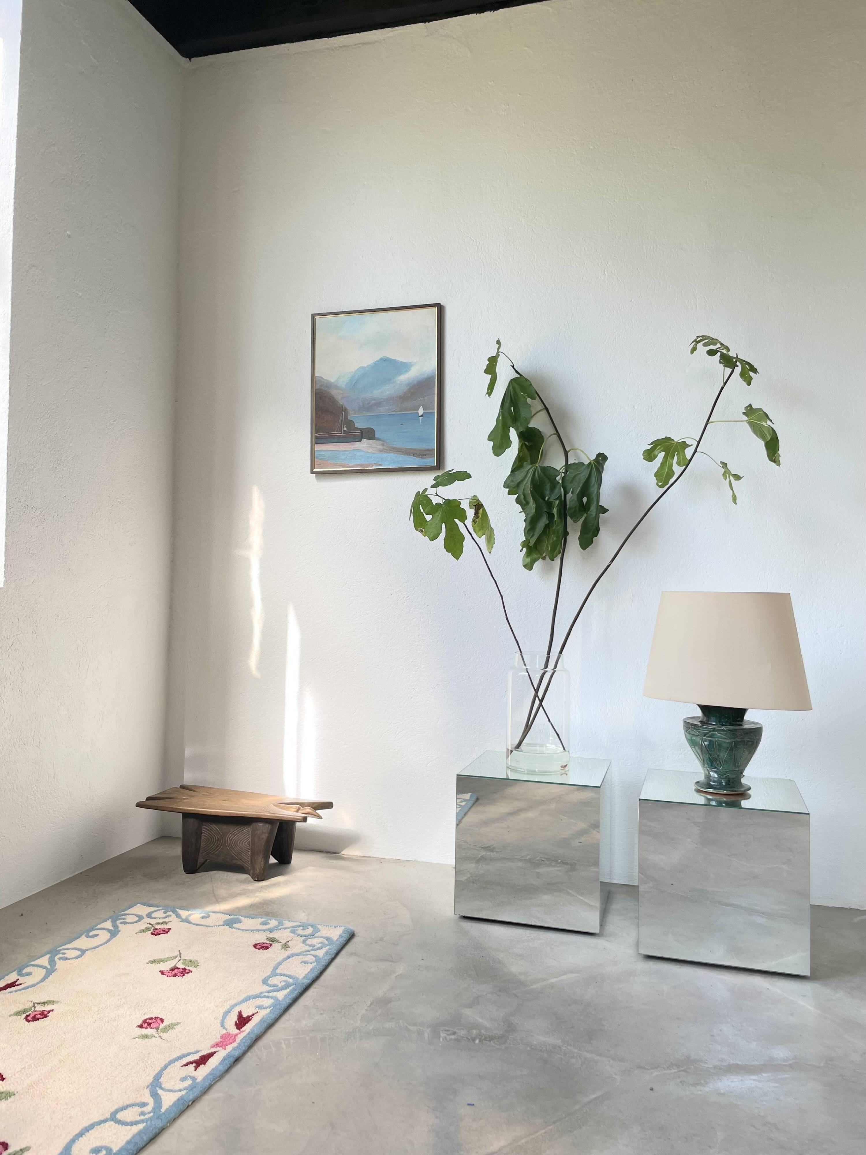 White and blue floral wool rug