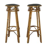 Paire de tabourets de bar en rotin