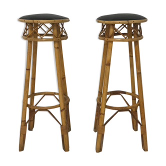 Pair of rattan bar stools