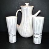 Cafetière et 2 tasses modernistes en céramique de Niderviller, 1960