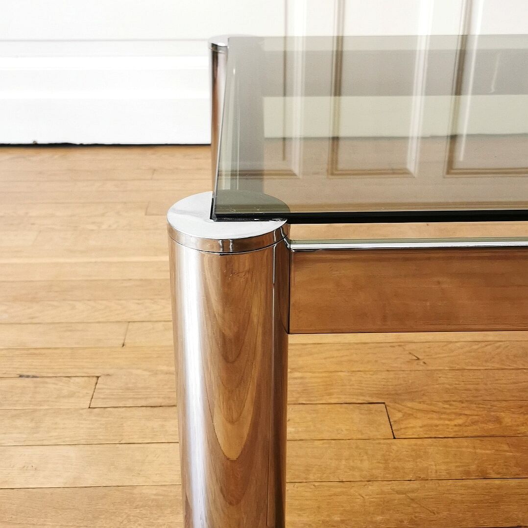 Square chrome and smoked glass coffee table, 1970