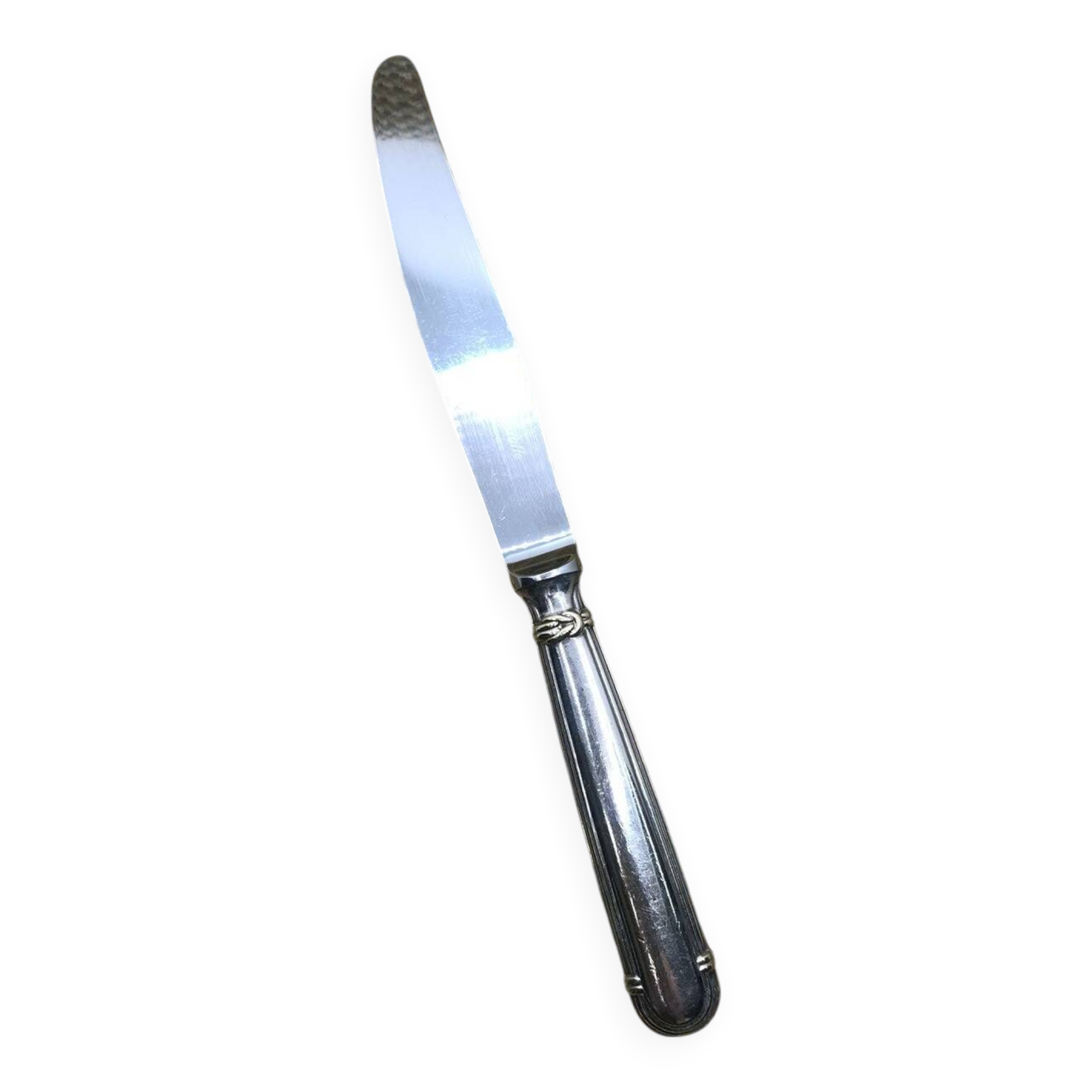 Couteau en métal argenté Christofle, modèle Océana - bagues dorées