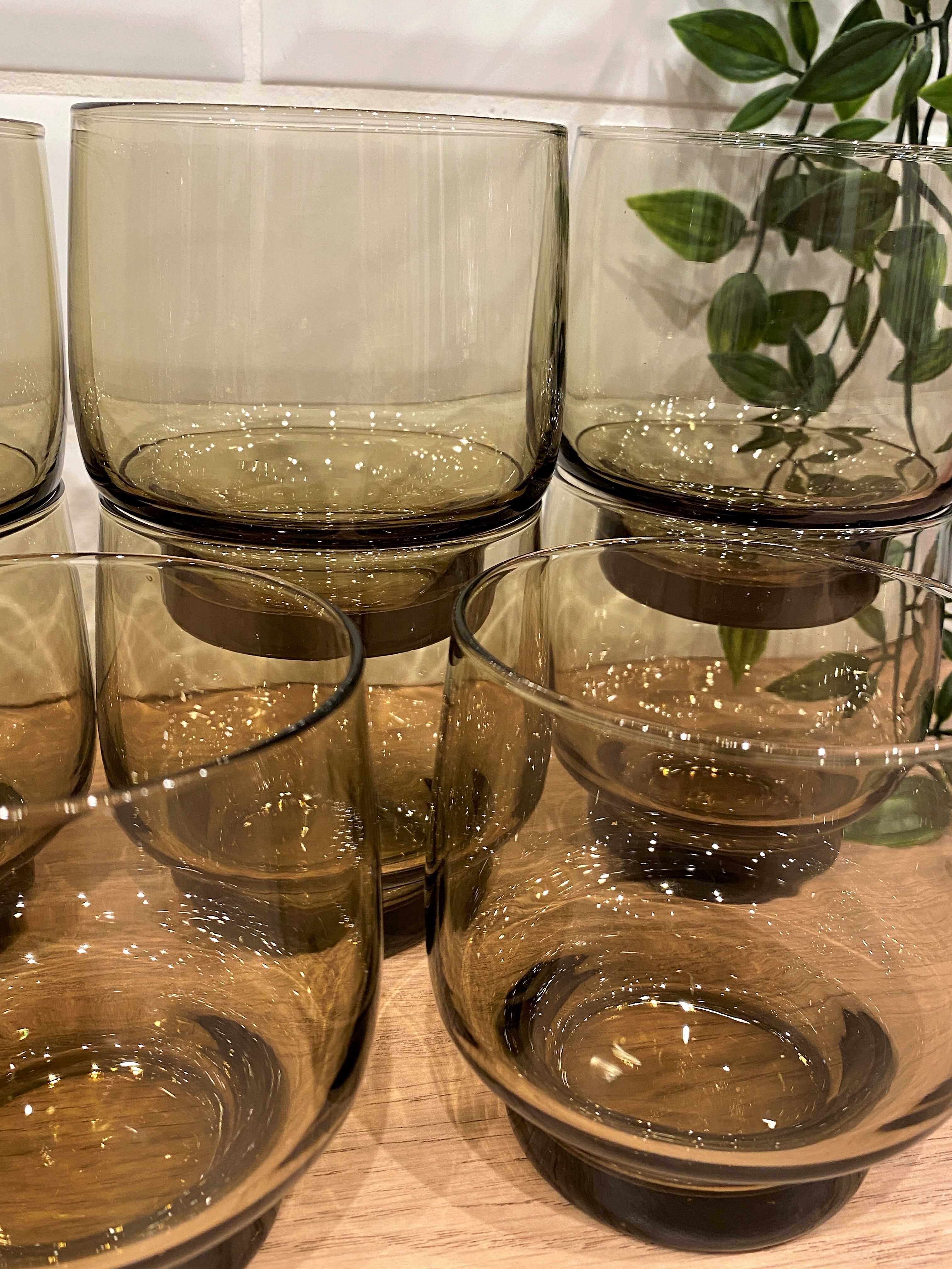 8 Luminarc smoked glass water glasses