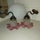 Vintage Wall Sconce Pair – Moulded Pink Glass & Brass | Retro Elegance