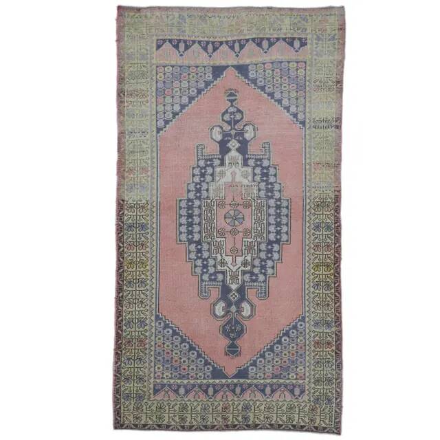 Vintage Turkish Oushak handmade wool runner rug 130x238