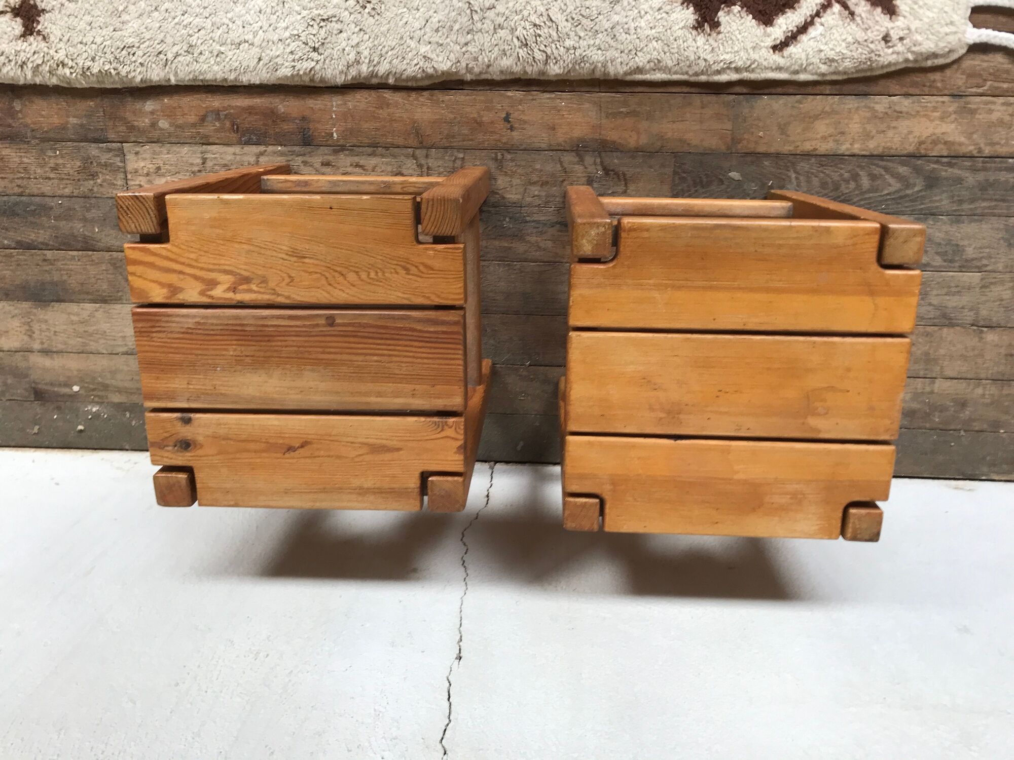 Pair Tabouret wears tripod plant solid wooden sofa tip 1950 Vintage furniture decoration