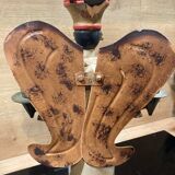 German polychrome wooden angel of light candle holder