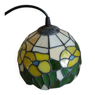 Antique stained glass and tin pendant light
