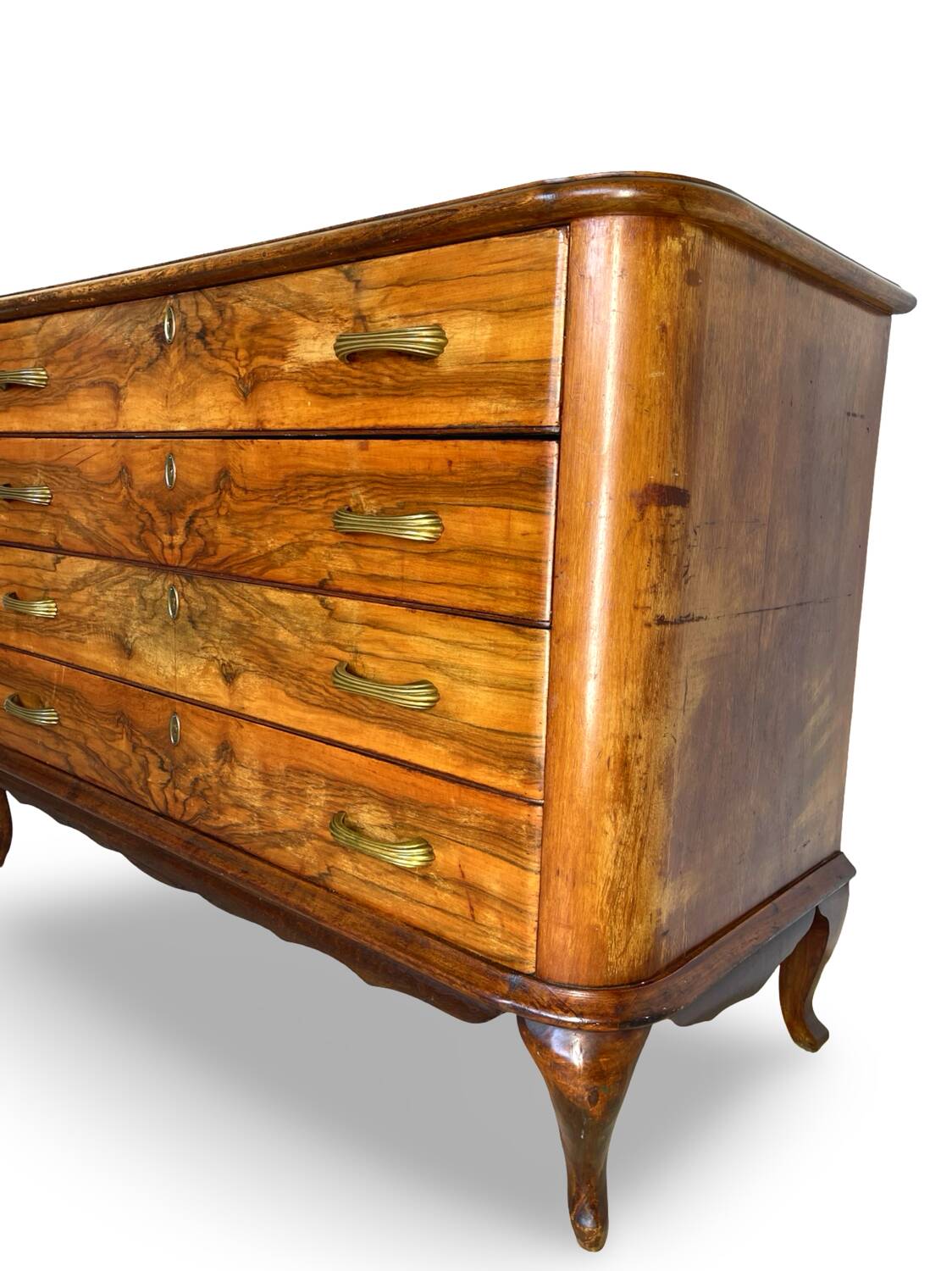 Italian art deco burl walnut chest of drawers, 1930s/1940s