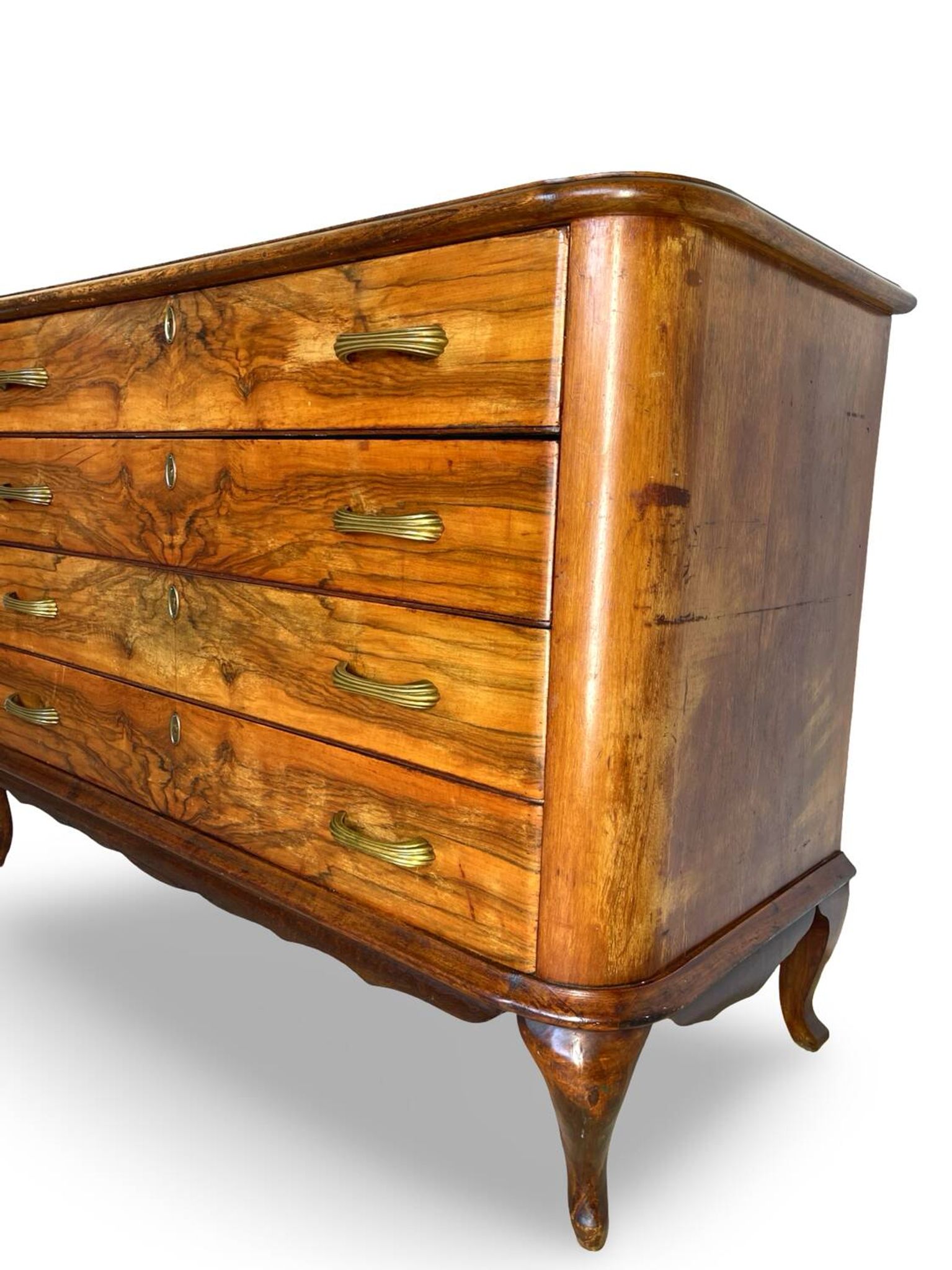 Italian art deco burl walnut chest of drawers, 1930s/1940s