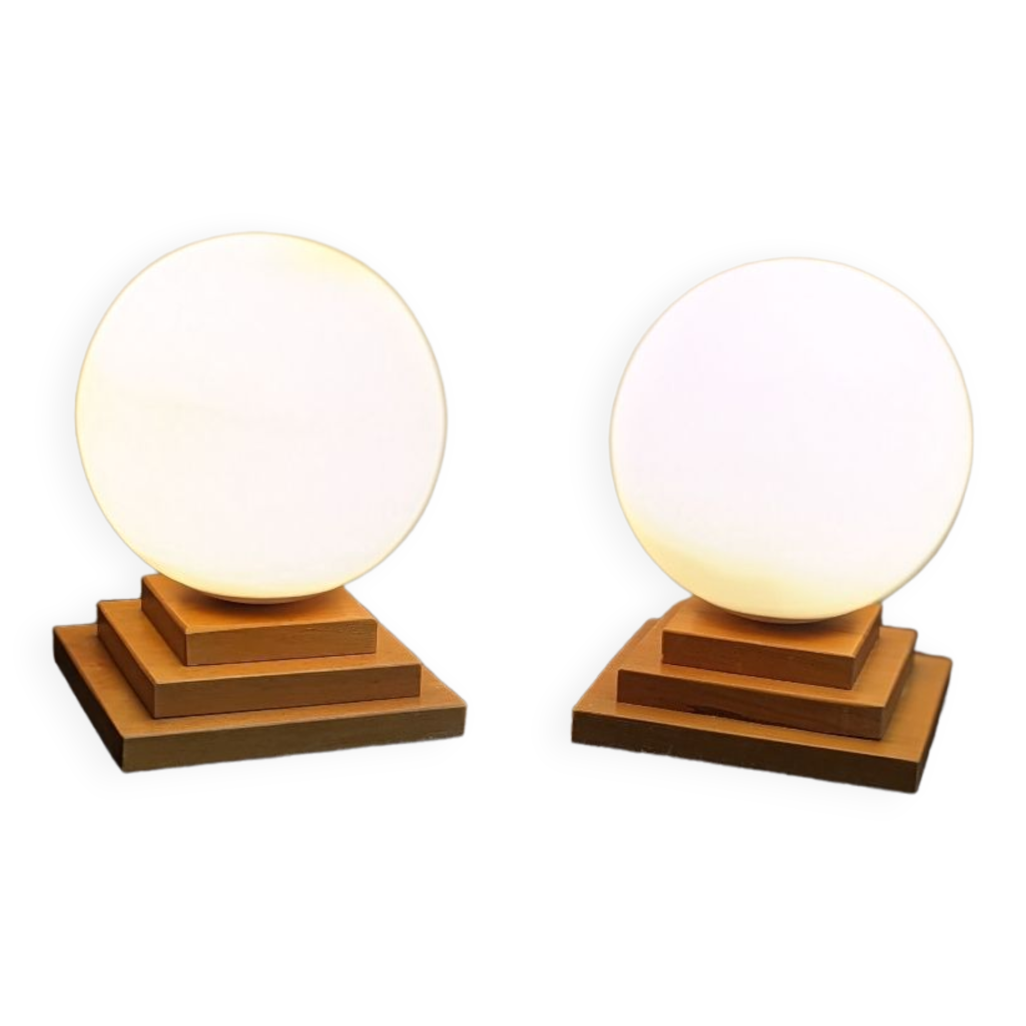 Paire de lampes géométrique/bois/vintage