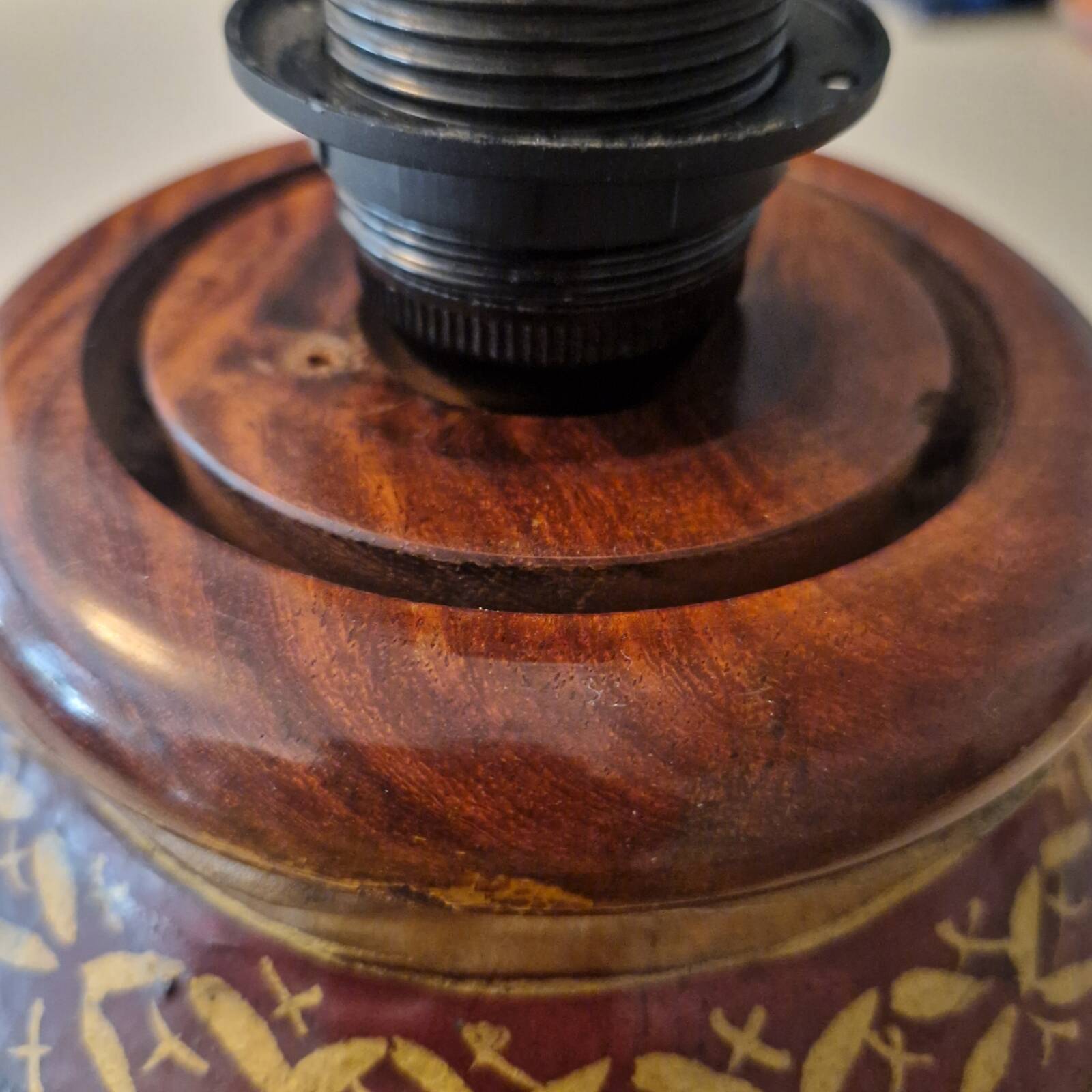 Oriental leather hand painted table lamp, Middle East 1960s