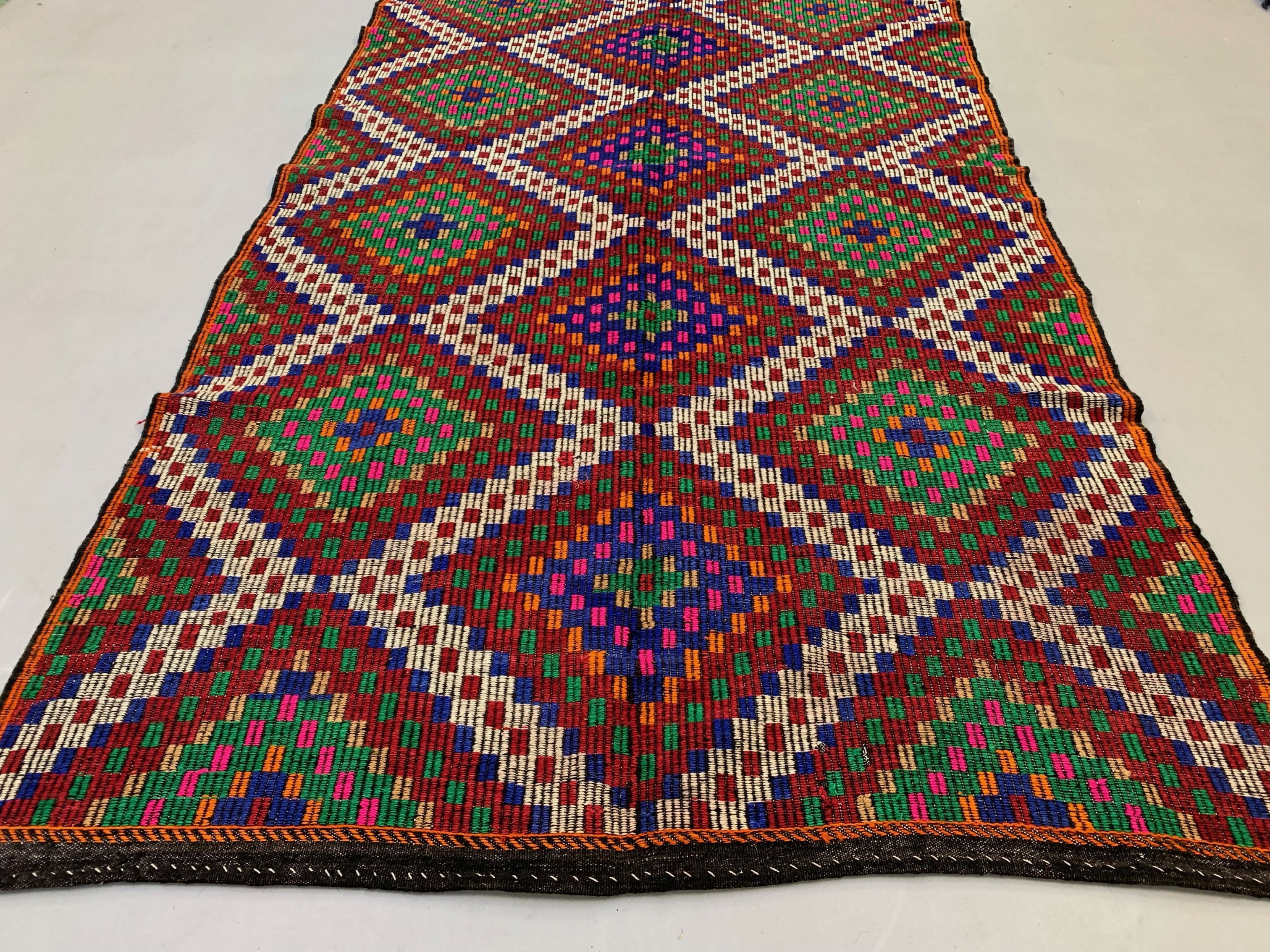 Large Vintage Turkish Kilim Rug 354x178 cm Wool Jajim Kelim