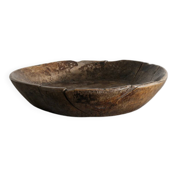 Vintage French Antique Decorative Dark Wooden Bowl in Oak, 1800s