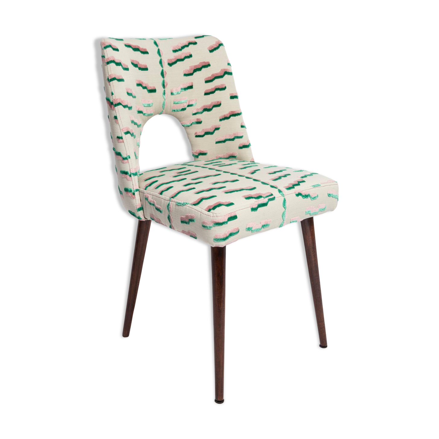 Chaise Shell Milieu du Siècle en Jacquard Velours Tigre Rose et Vert