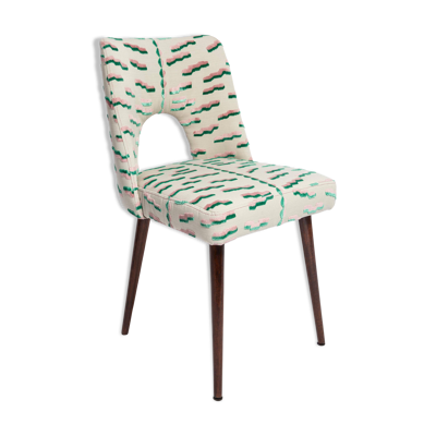 Chaise Shell Milieu du Siècle en Jacquard Velours Tigre Rose et Vert