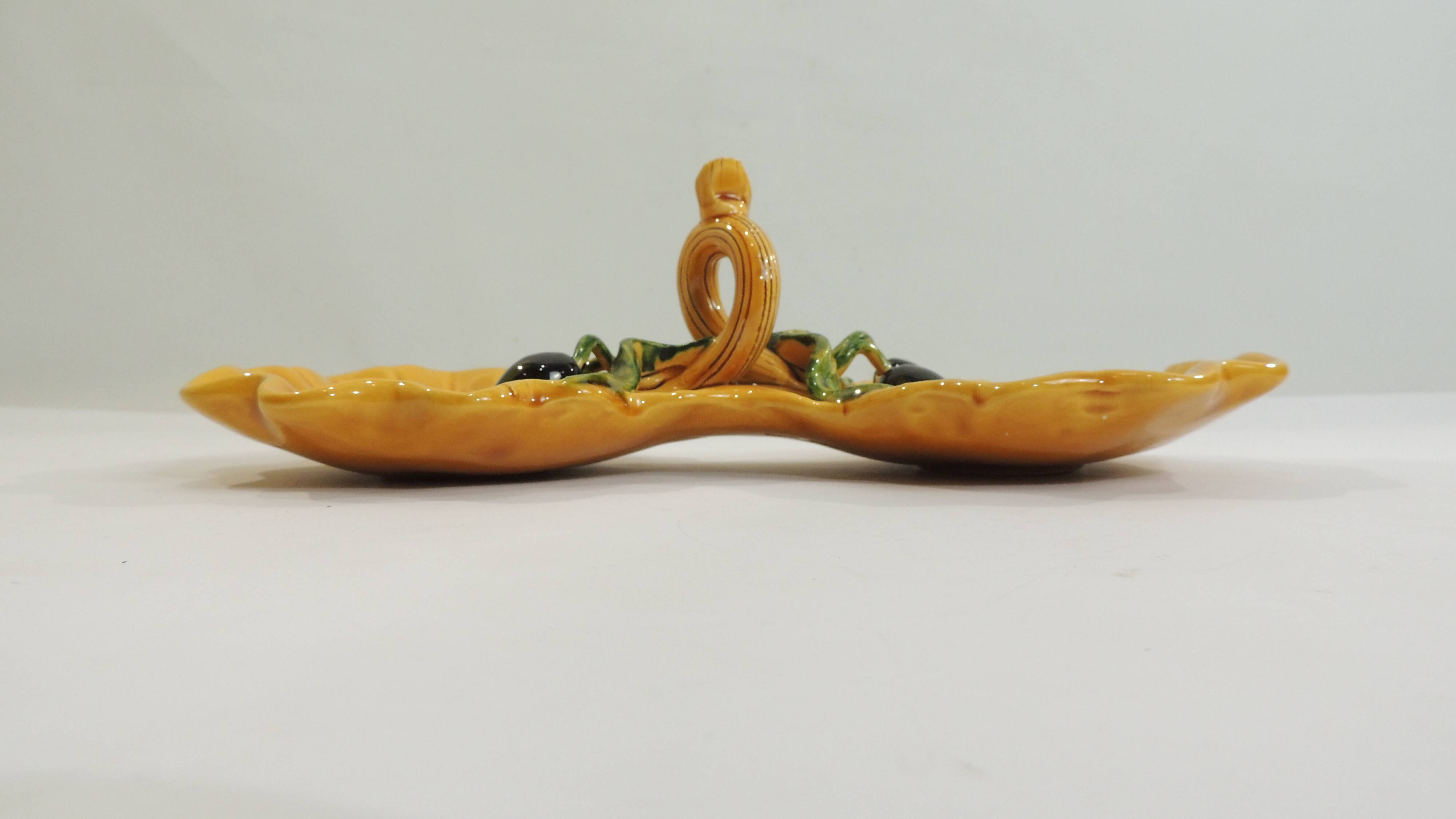 A vintage yellow ceramic aperitif server from Vallauris, 1970s, for black olives.