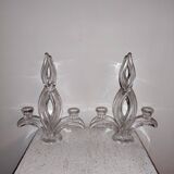 Pair of glass candle holders signed Vannes France