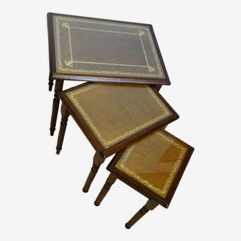 nesting tables, in wood and leather