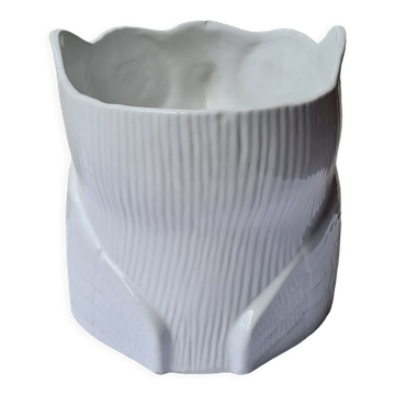 Owl pot cover, white ceramic owl