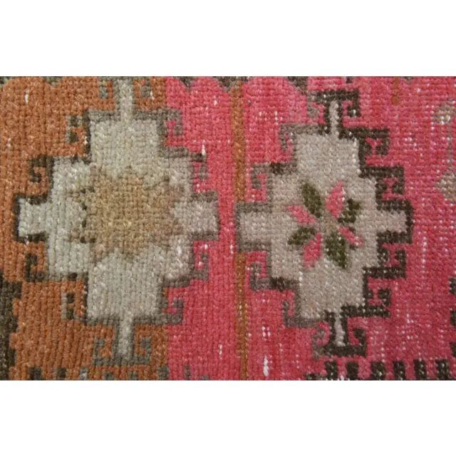 Vintage Turkish Oushak Handmade Wool Cotton Pink Runner Rug 96x242