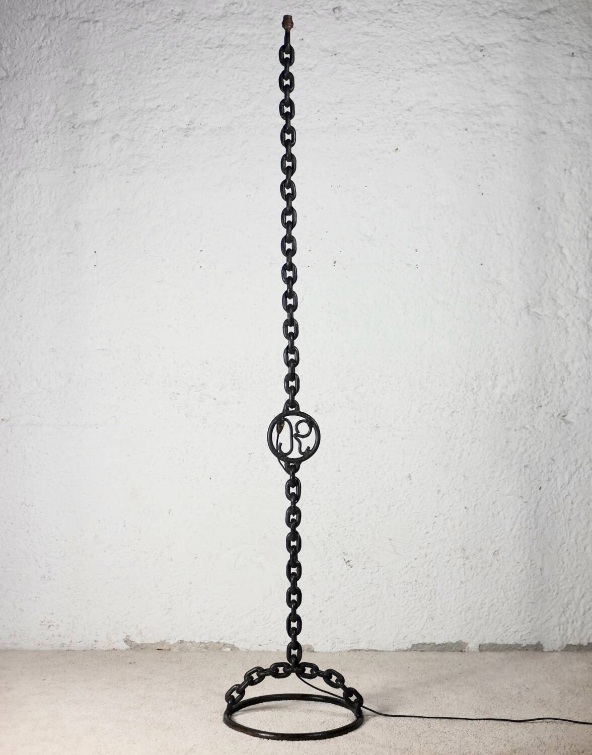 Large brutalist chain floor lamp